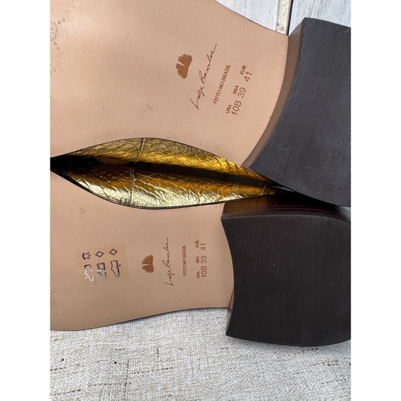 Luiza Barcelos Metallic Gold Snake-Embossed Tassel Loafers Women's 10B (EU 41) - Picture 6 of 6